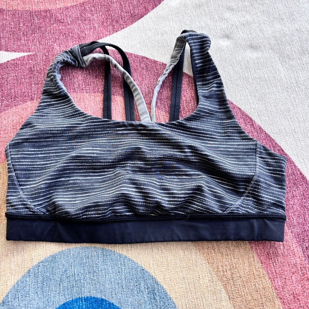 Lululemon black and gray strappy medium support sports bra